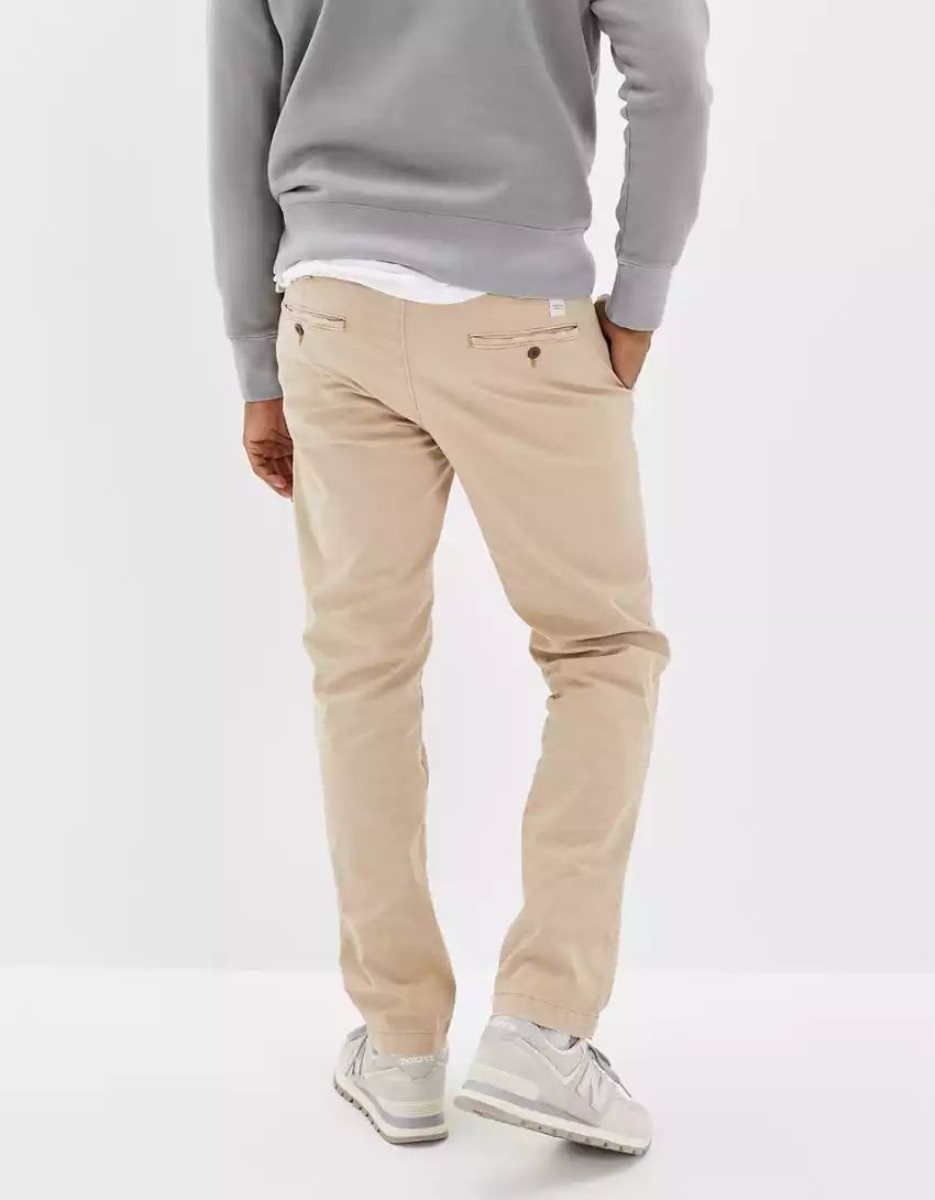 Pantalon American Eagle AE Flex Original Droit Lived-In Khaki Kaki Clair Homme | WPW-93122417